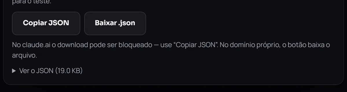 Tela de exportação do diagnóstico para a plataforma